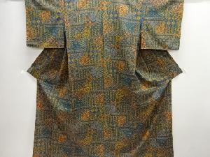 裂取りに花更紗模様単衣小紋着物